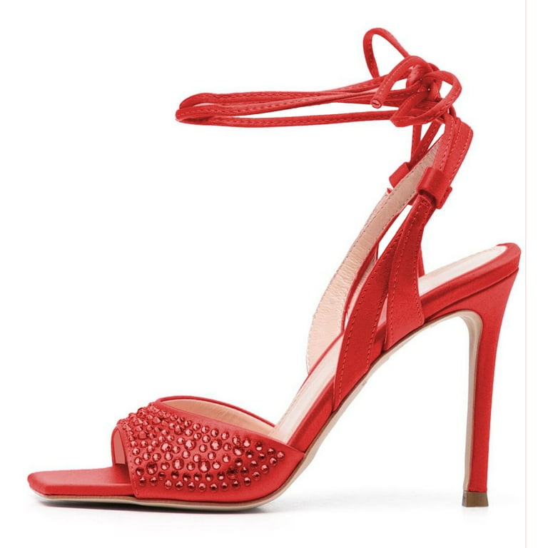 FSJ Women Sparkly Rhinestone Lace Up Heels Tie Up Stiletto High