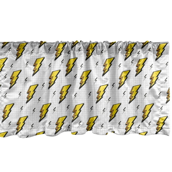 Ambesonne Abstract Window Valance, Vintage Thunder Bolts, 54" X 12", Yellow Black White
