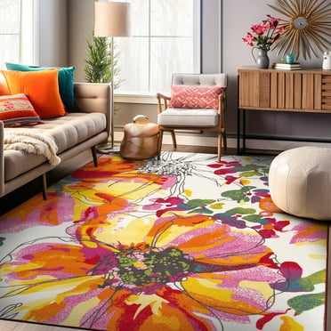 World Rug Gallery Modern Bright Flowers Non-Slip Multicolored 5'3" x 7'3" Area Rug