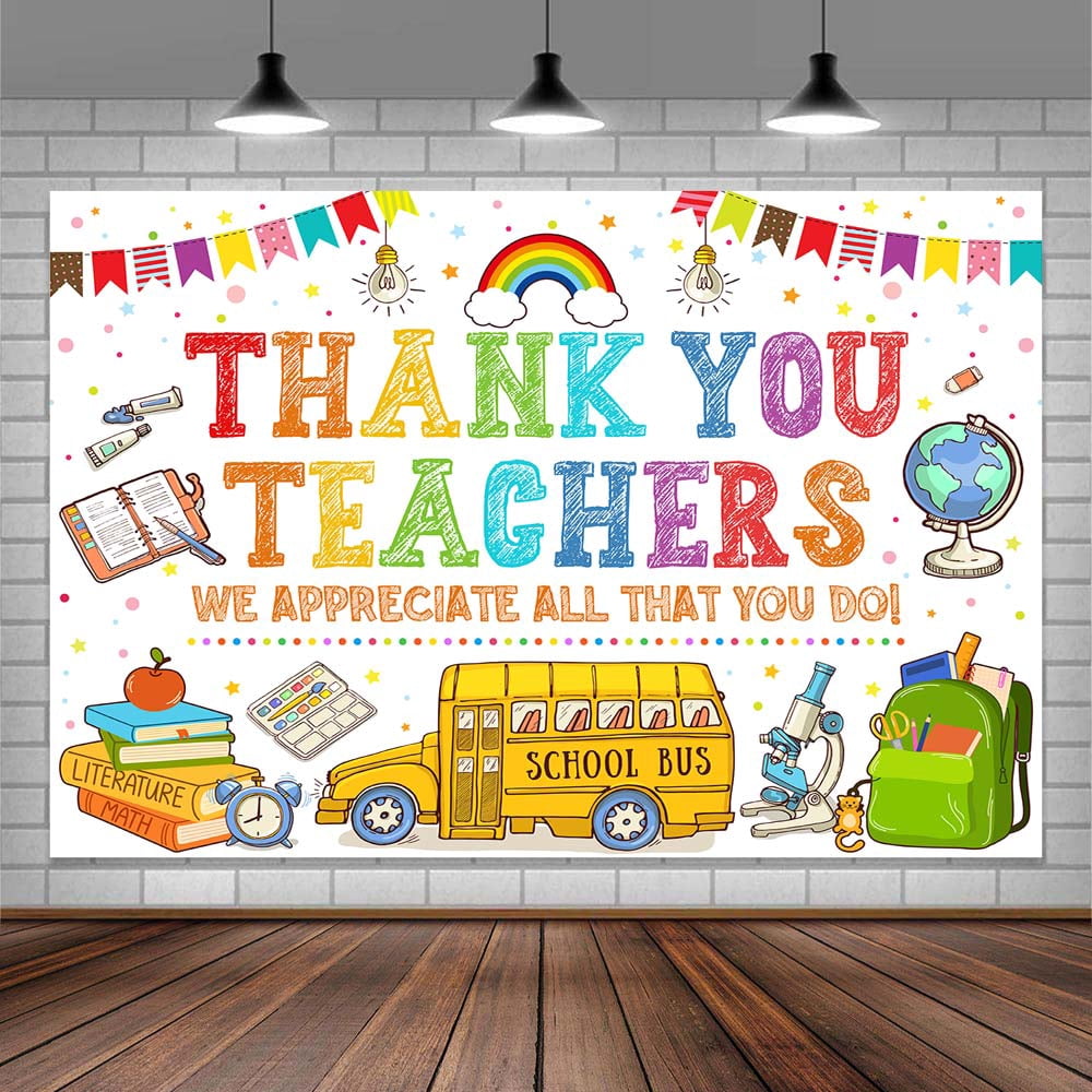 10X8ft Thank You Teacher Appreciation Backdrop -"We Appreciate You" Classroom Banner for Back to School & Teacher’s Day, Colorful School Decorations Teachers Day Party Supplies