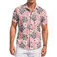 thumbnail image 2 of QHRMKOG Beach Shirts for Men Relaxed Fit Tropical Print Short Sleeve Hawaiian Shirt Breathable Holiday Button Down Beach Shirt Summer Trendy Tops Pink 4XL, 2 of 6