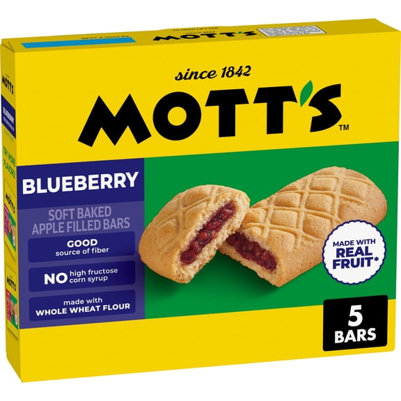 Mott's Soft Baked Apple Filled Bars, Blueberry Flavor Snacks, 5 Ct, 6.55 oz