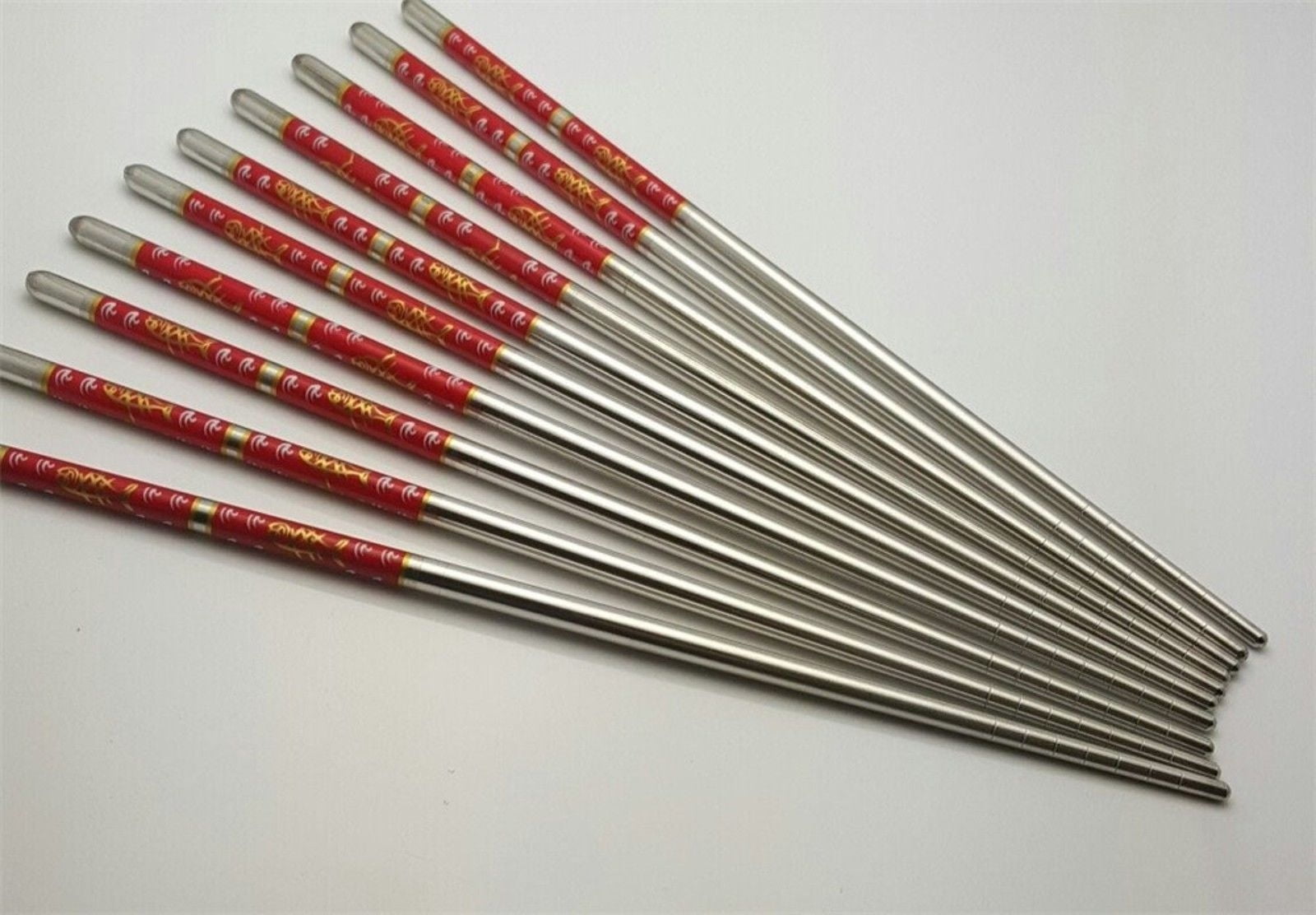 High Quality Fish Design Silver Stainless Steel Chopsticks 5 Pairs 10 Pcs 