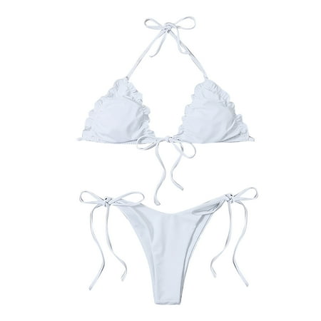 

VKEKIEO Two-Piece Sets Swimsuit Sport Bra Style Lift White L