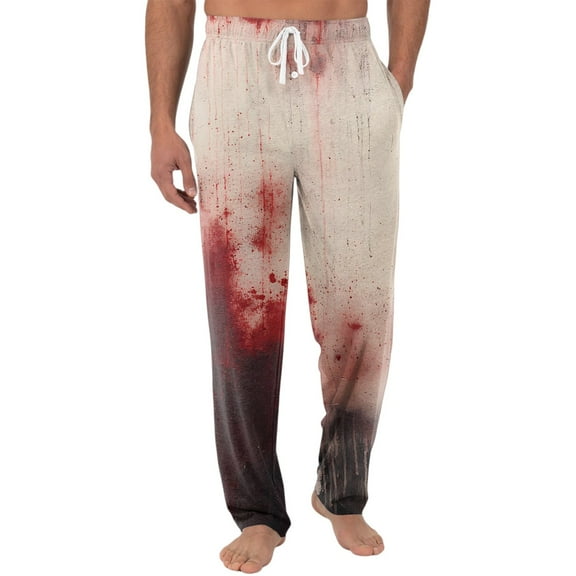 Dwralegc Halloween Pajama Mens Sweatpants Big and Tall Lightweight Jogger Halloween Print Wide-Leg Sleepy Pants Elastic Waist Drawstring Trouser with Pocket Beige M
