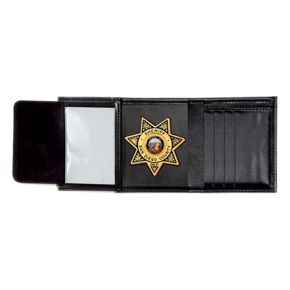 Leather Tri-Fold Wallet with Badge Holder - Law Enforcement - 7 Point Star - 2-3/4 x 2-3/4 Badge - Durable Police Wallet Black 40x45x10 Inch (Pack of 1)