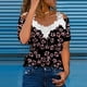 thumbnail image 2 of Blusa informal de manga corta con cuello en V y encaje con hombros descubiertos para mujer OAVQHLG3B Store  lin121212, 2 of 5