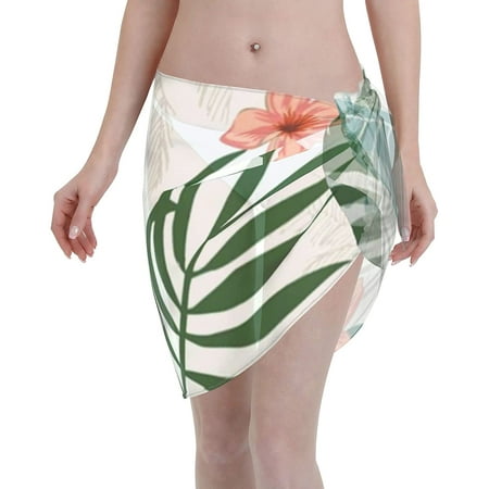 Tropical Green Palm Leaves Trees Silhouette Foliage Women Short Sarongs ...