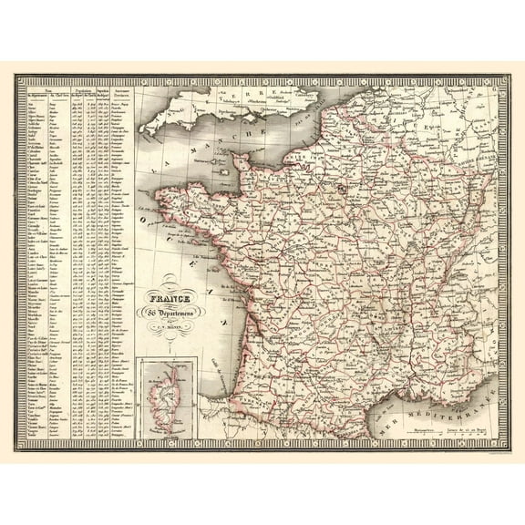 Historic Map - France Departments - Monin 1839 - 29.98 x 23 - Vintage Wall Art