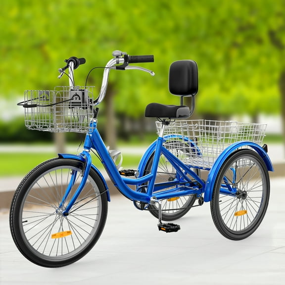 Dextrus Adult Tricycle, 26 Inch 3 Wheel Bikes, 7 Speed Trike Bike with Shimano Shifting for Adults with Removable Baskets, Cruiser Bike for Seniors Women Men Shopping Picnic Outdoor Sports, Blue