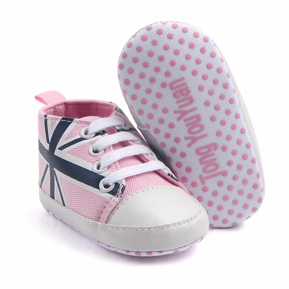 DZT1968  Save Beautiful Newborn Infant Baby Union Jack Flag Print Canvas Sneaker Soft Anti-Slip Sole First Walkers Shoes 