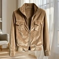 thumbnail image 5 of Ecqkame Women's Velvet Jackets Long Sleeve Zip up Lapel Collar Flap Pockets Coats Casual Slim Fit Street Trendy Outerwear Khaki XXL, 5 of 5