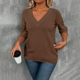 thumbnail image 4 of XUNKUSGA Pullover Sweaters for Women Soft Knit Tops for Women Fashion Crisscross V Neck Long Sleeve Womens Tops Loose Solid Color Womens Sweatshirts for Party Office Shopping L-4XL Brown, 4 of 9