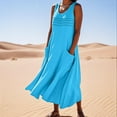 thumbnail image 2 of Sentmoon Plus Size Dress with Pockets Crew Neck Cocktail Dresses for Women Solid Color Summer Relaxed Sleeveless Linen Dress Trendy for Lounge at Home M, 2 of 7