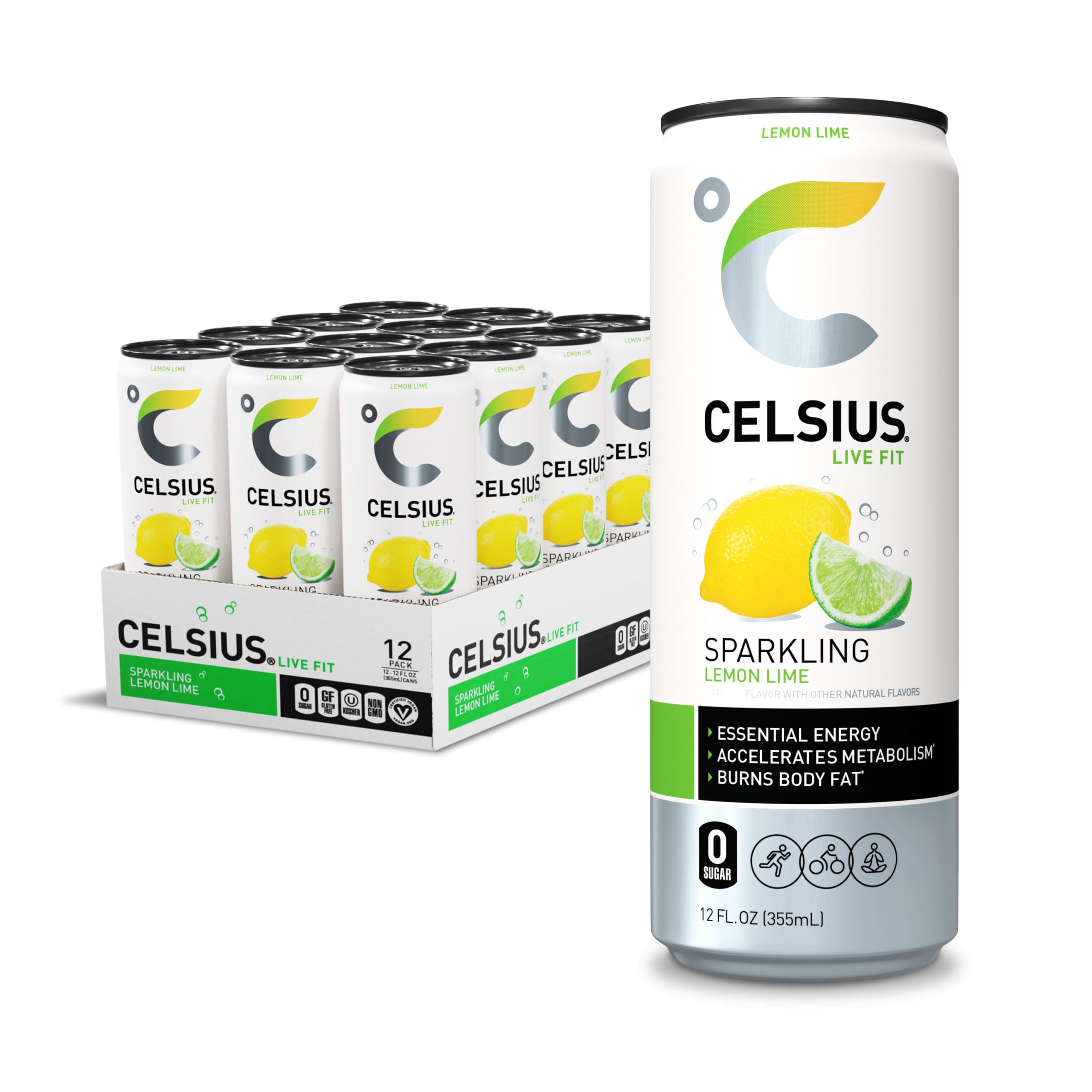 CELSIUS Sparkling Lemon Lime, Functional, Essential Energy Drink 12 fl