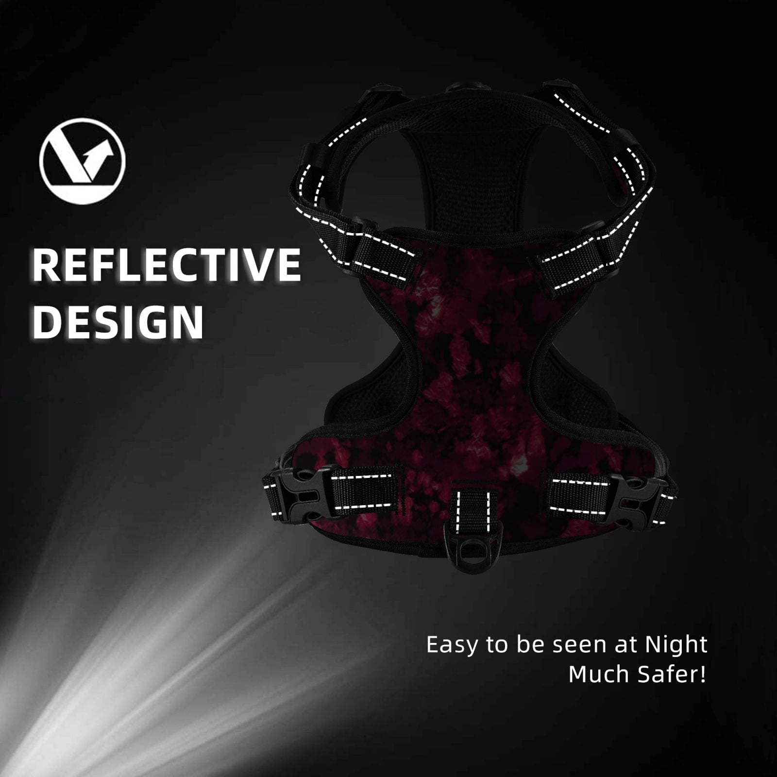 Vsdgher Burgundy Tie Dye Dog Harness, No-Pull Pet Harness, Dog Vest, Pet Vest for Small to Large Dogs-Small