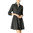 thumbnail image 5 of INSPIRE CHIC Women's Long Sleeves Above Knee Denim Shirt Dress with Belt M Black, 5 of 8