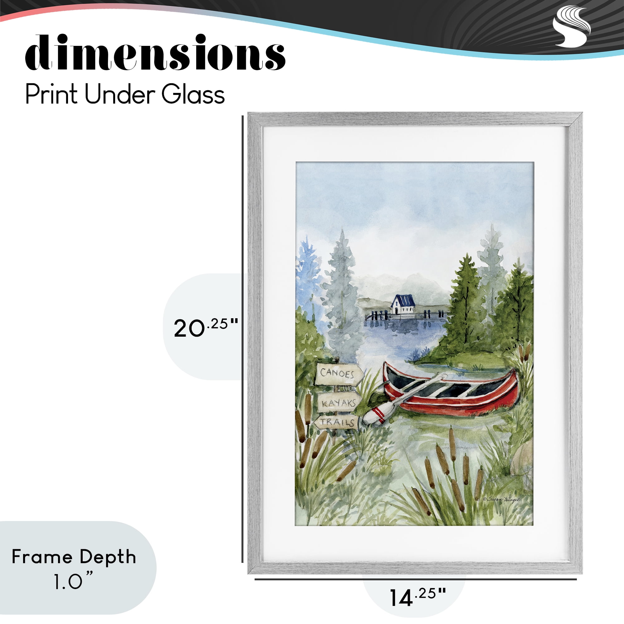Stupell Industries Canoe On Lake Gray Framed Print Under Glass, design by Susan Winget