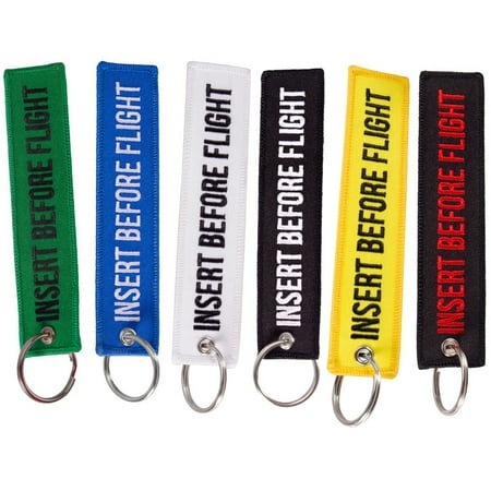 

harmtty Insert Before Flight Print Embroidery Tag Keychain Key Ring Chain Pendant Gift Yellow Base Black Letter