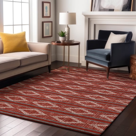 Addison Rugs Mayfield Premium Machine Washable Transitional Geometric Red Rectangle Rug, 10' x 14'