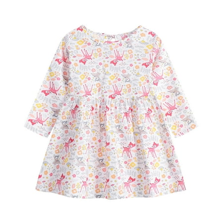 

THE WILD Toddler Dress Trendy Ruffled Animal Print O-Neck Long Sleeve Midi Girls Dresses Pink