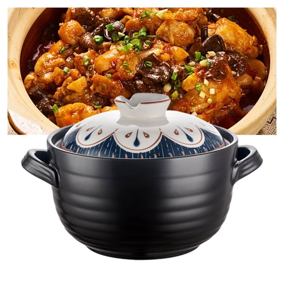 Traditional Japanese Donabe Casserole, Non-Stick Pot, Ceramic Casserole with Lid, Heat-Resistant Round Stoneware, Slow Stew, Double Handle Rice Cooker