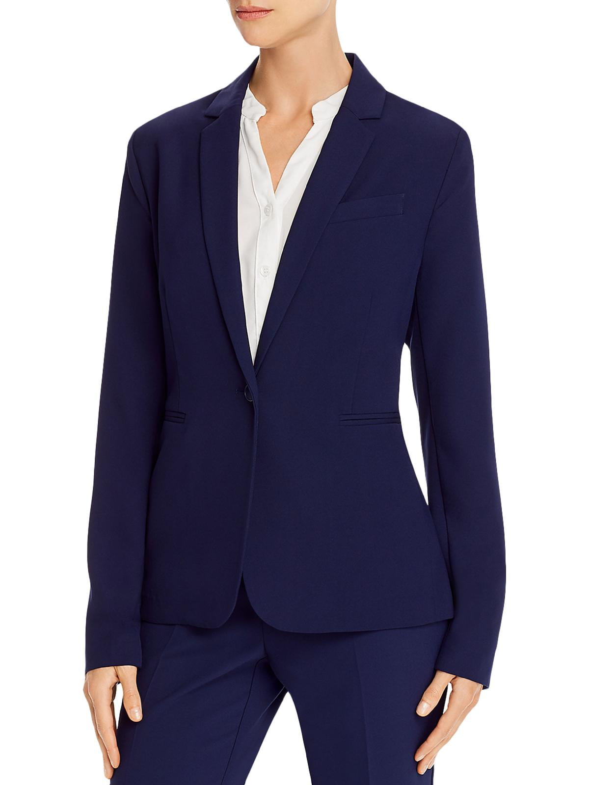 Maison Jules Womens Ribbed Trim Pintuck Double-Breasted Blazer Navy M