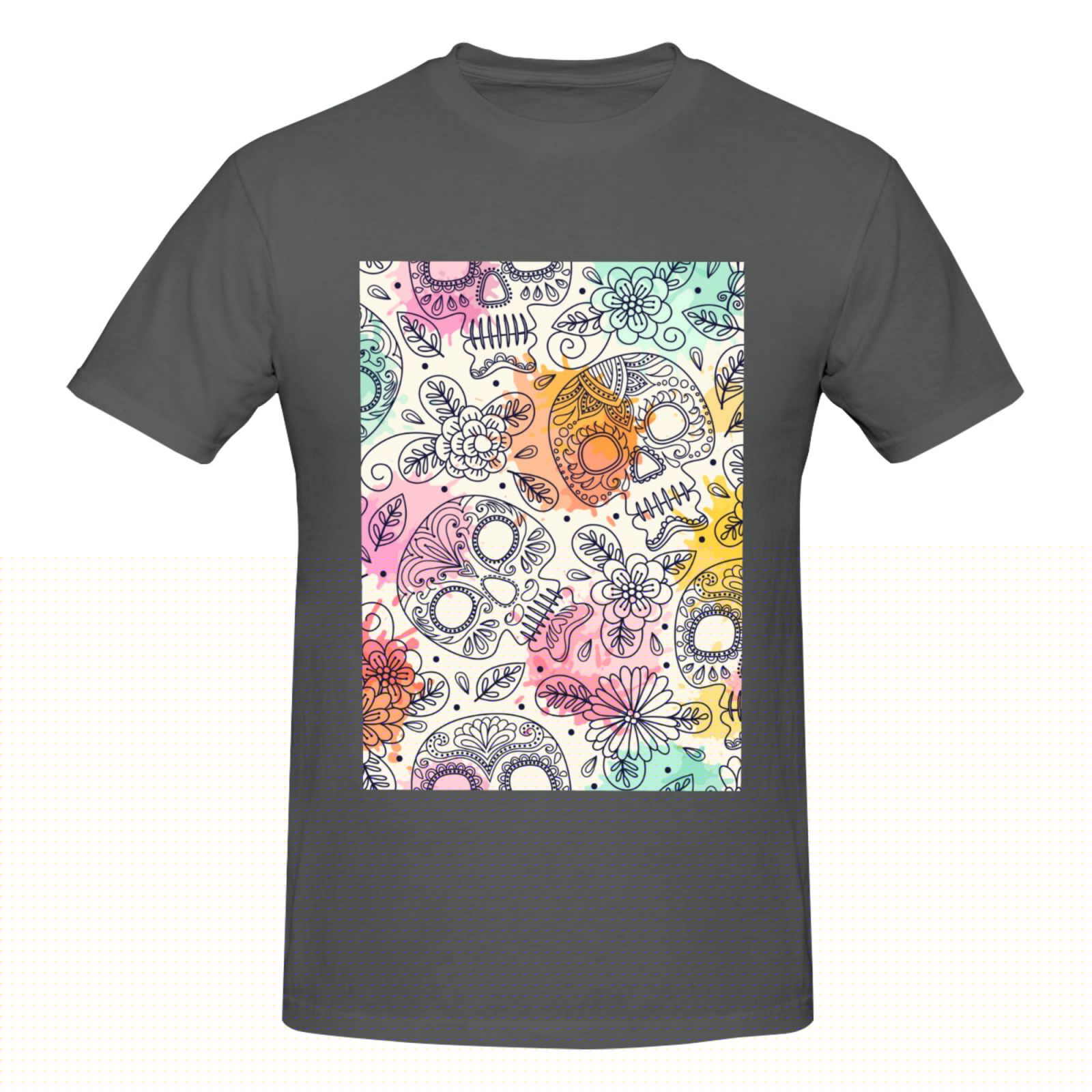 thumbnail image 4 of Bingfone Skull And Flowers Men'S Loose Fit Short-Sleeve Pocket T-Shirt, 4 of 7