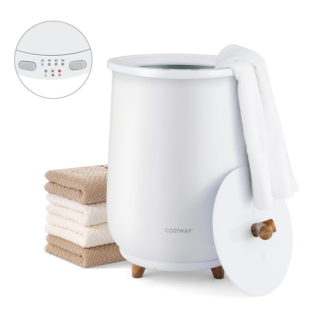 Costway 23L Bathroom Towel Warmer Bucket 4 Timer with Fragrance Holder & 3-Level Heating White