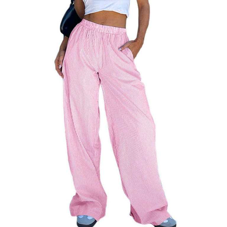 aDJFDGT Women Palazzo Pants for Women Dressy Petite Chiffon Women s Casual High Waisted Tie Side Plicated Wide Leg Pants