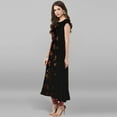 thumbnail image 5 of Janasya Indian Round Neck Cap Sleeve Gold Print Black Poly Crepe Kurta For Women, 5 of 8