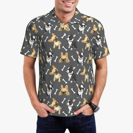 Susaid Bulldog And BONES Print Men s Short Sleeve Polo Shirt Golf Shirts for Men Business Casual Polos-Medium