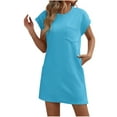 thumbnail image 2 of Sakmal Short Spring Dresses Blue Mini T Shirt Dress Shift Short Sleeve Dresses with Pockets, 2 of 5