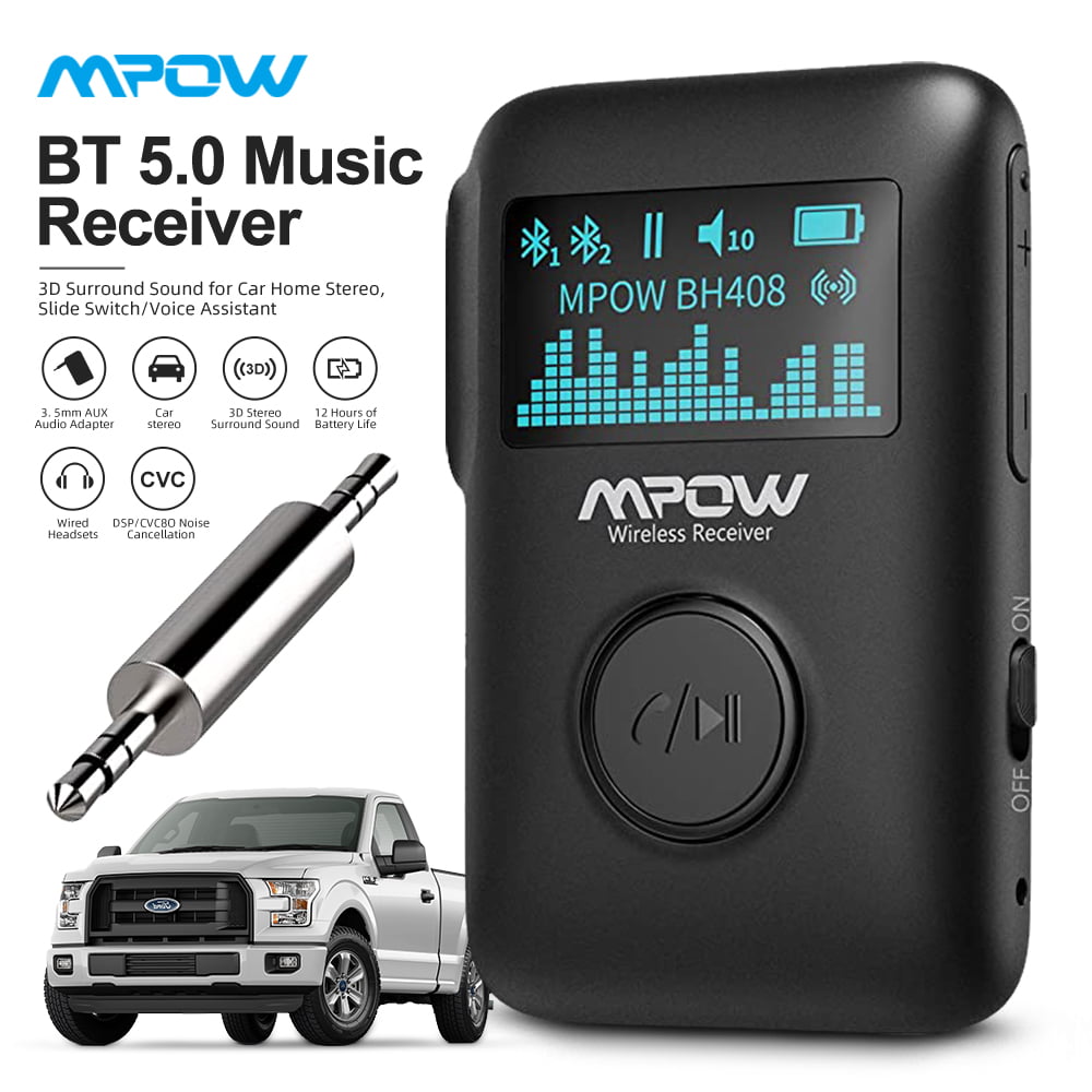 Mpow Bluetooth Receiver Bluetooth 5.0 Receiver with Display Screen Bluetooth Aux Adapter with Noise Cancellation 3D Surround Sound for Car Stereo