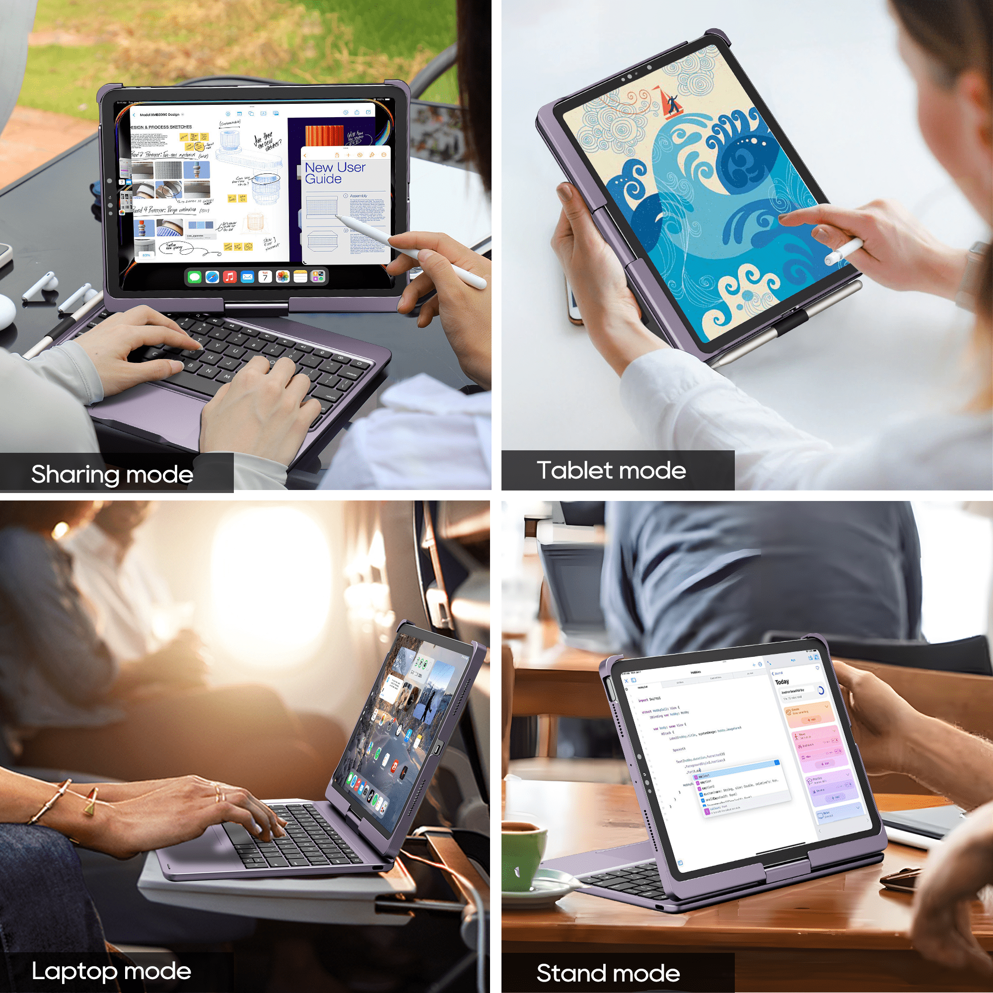 pekarejue Wireless Keyboard Case Compatible with Apple iPad Air 11-inch (M3 M4 M2) & iPad Air 5th 4th & iPad Pro 11-inch (4th-1st Gen): Rotatable Pencil Holder Trackpad Backlit Metallic Purple