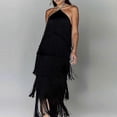 thumbnail image 1 of Tassels Halter Split Women Dress Sleeveless Backless Lace Up Party Summer Street Club Evening Robe, 1 of 4
