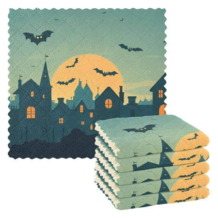 

Halloween Towns Kitchen Towels 6 Pcs Dish Towels Absorbent Soft Quick Dry Towel Dish Rags for Washing Dishes