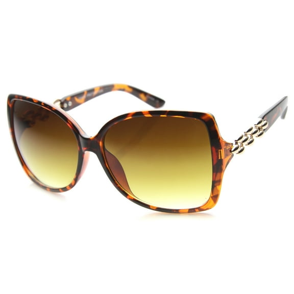 sunglassLA Female Women's Oversize Metal Temple Accent Gradient Lens Butterfly Sunglasses 62mm (Tortoise-Gold / Amber) - 62mm