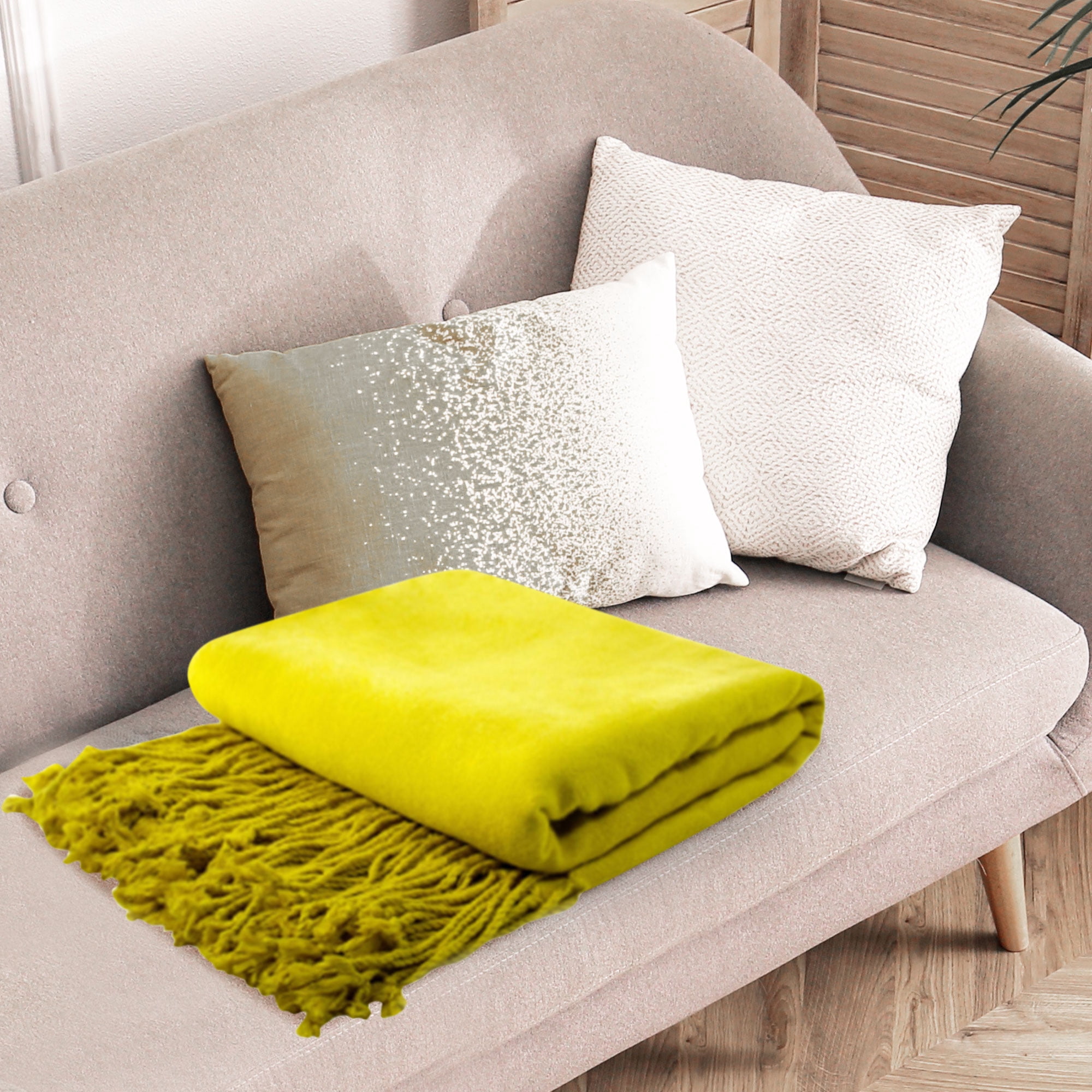Unique Bargains Viscose Decorative Throw Blanket, 50" x 65" Bright Yellow