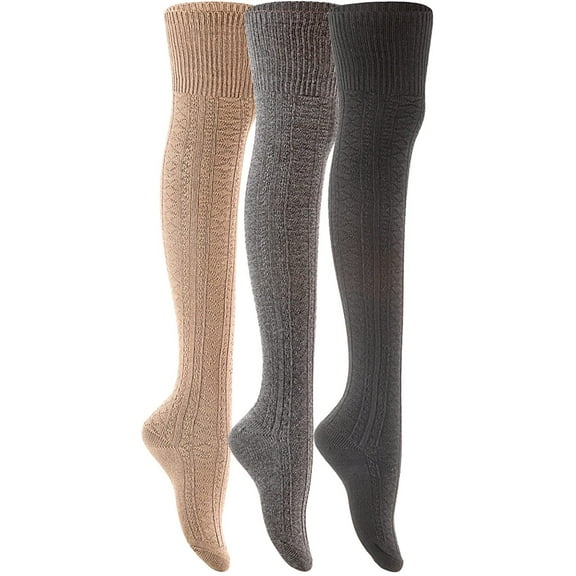 Meso Women's 3 Pairs Over Knee High Thigh High Cotton Socks JMYP1025-2 Size 6-9(Random Color)
