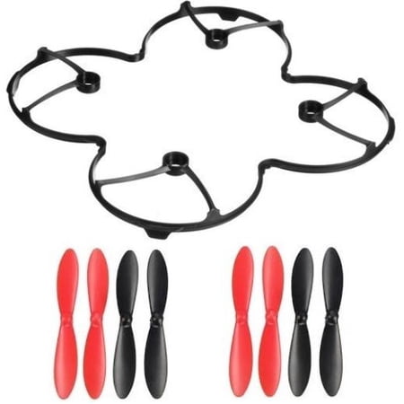 HobbyFlip Body Shield Guard w/ 2 Sets of 4 Black/ Red Propellers Compatible with Hubsan X4 H107