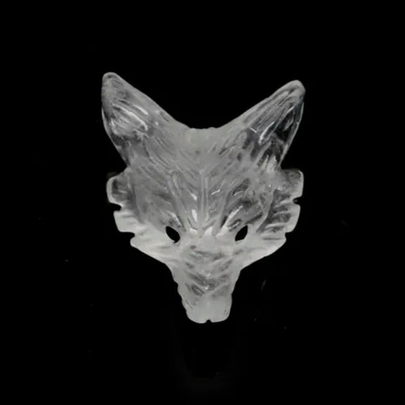 HOOUN Natural Wolf Head Pendant Crystal Healing Quartz Stone Carved DIY Necklace Decor-Clear Quartz