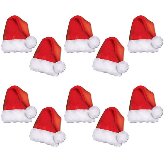 Beistle Mini Santa Hat Paper Cutouts 10 Piece Christmas Decorations, Winter Party Supplies, 5", Red/White