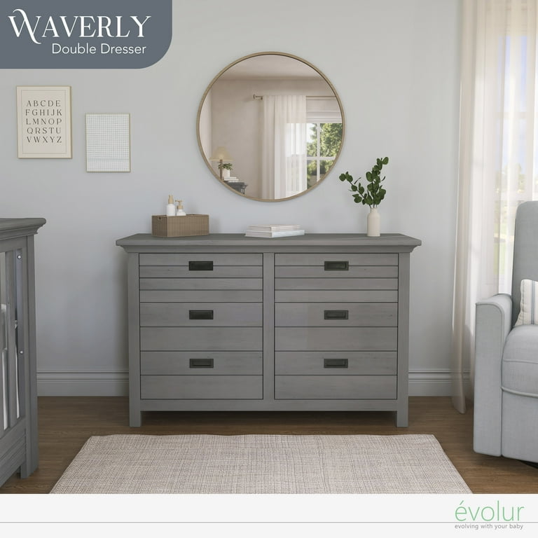 Evolur Waverly 6 Drawer Double Dresser Rustic Gray Walmart