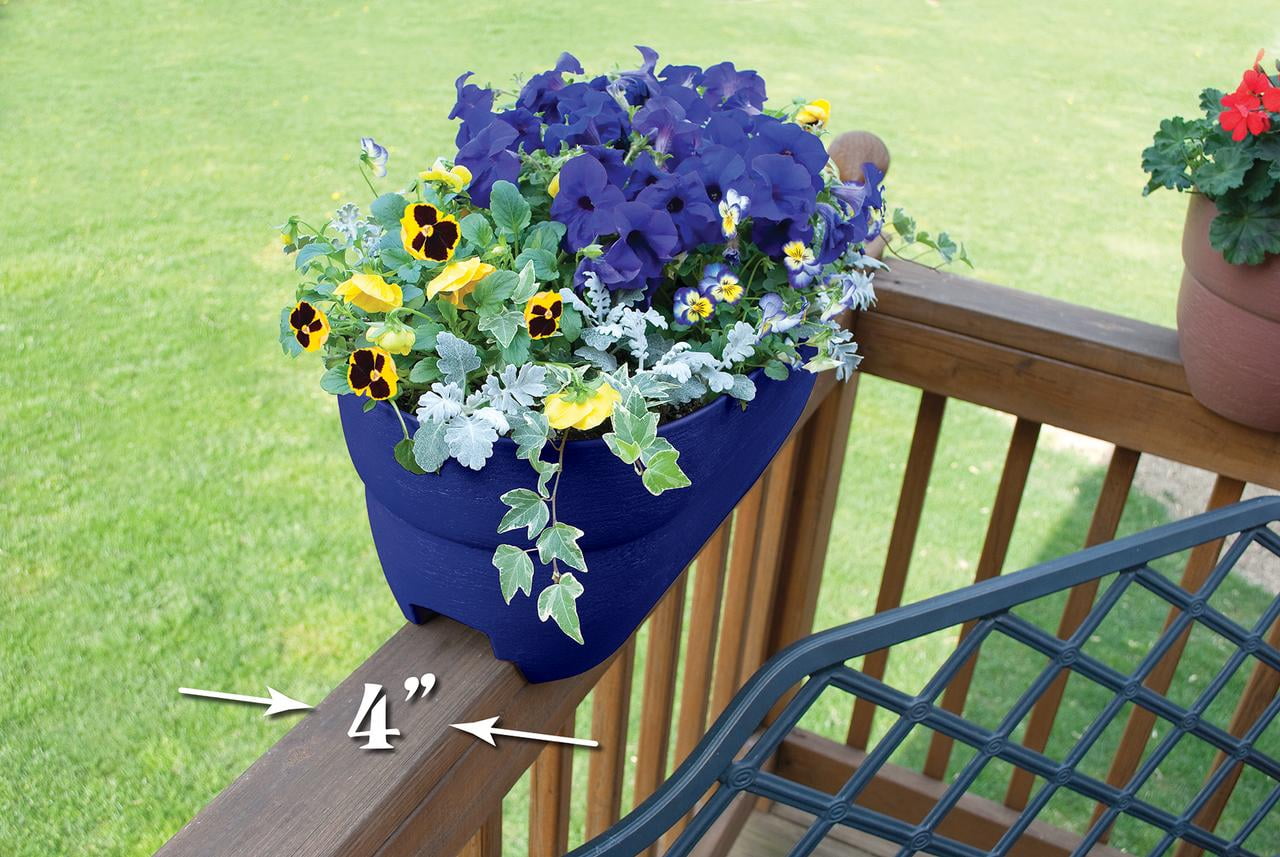Bloomers Railing Planter with Drainage Holes – 24" Weatherproof Resin Planter – Cobalt Blue