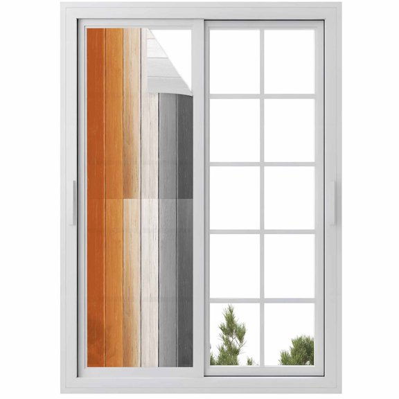 Burnt Orange Gray Ombre Window Privacy Film, Vintage Farmhouse Wooden Static Cling UV Sun Blocking Heat Control Window Tint Day and Night, Non-Adhesive One Way Windows Privacy Cover 17.7''x78.7''