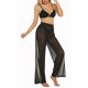 thumbnail image 3 of Pantalones Pantalones de pierna ancha de cintura alta elásticos de playa de malla transparente para mujer Kuymtek para Mujer Negro T S, 3 of 9