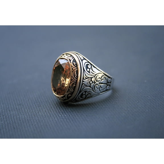 925 Sterling Silver Orange Zircon Ring – Handmade Men’s Statement Ring – Bold (15)