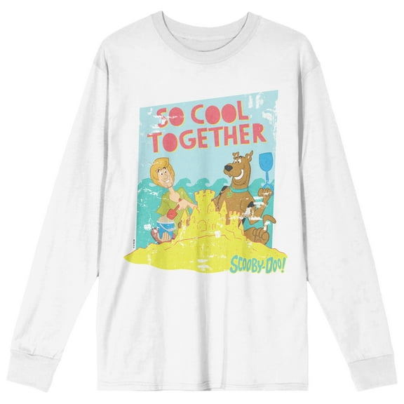 Scooby-Doo So Cool Together Crew Neck Long Sleeve White Adult Tee-Medium