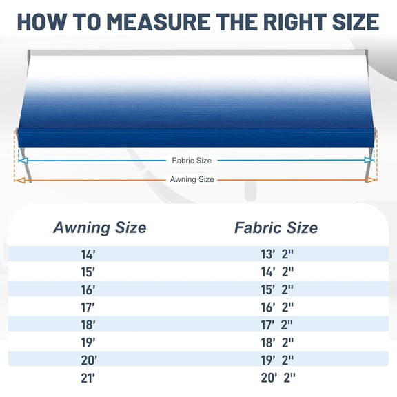 15' RV Awning Fabric Replacement Heavy Duty Blue Gradient Weatherproof Vinyl for Camper Trailer Motorhome